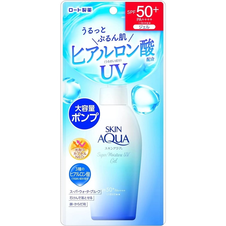 日本ROHTO乐敦 SKIN AQUA 保湿水盈水感按压式防晒霜 SPF50+ PA++++ 140g
