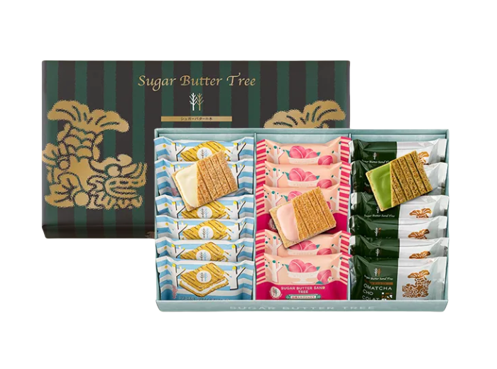 日本Sugar Butter Tree砂糖奶油树 名古屋限定 混合口味奶油夹心饼干礼盒(原味7枚+白桃味6枚+抹茶味7枚)