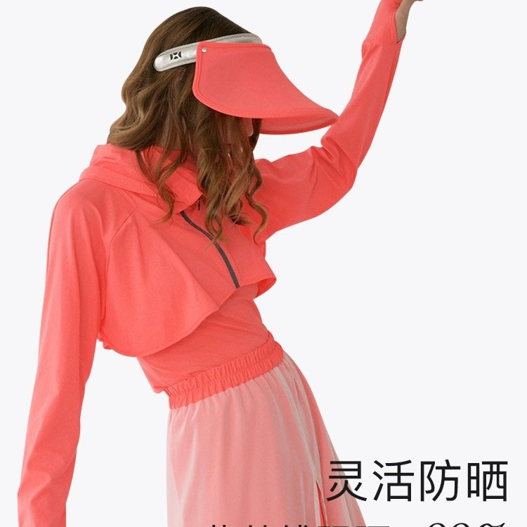 后益HOII全面防晒衣短版披肩罩衫带面罩后益骑行遮阳抗紫外线冰感透气 均码 黄色款