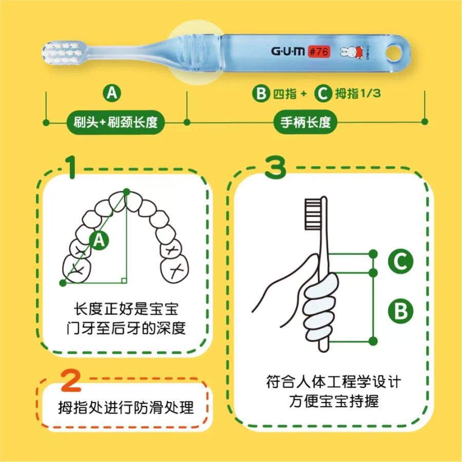 日本GUM儿童米菲软毛小头牙刷 防蛀 #76 1-5岁 粉橙蓝绿颜色随机
