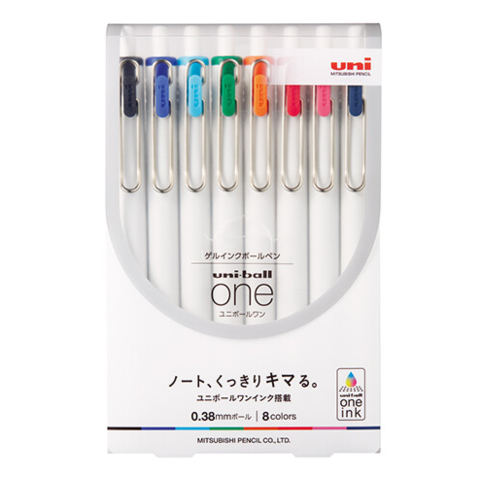 日本UNI三菱小浓芯Uniball ONE中性笔彩色笔日系文具八支套装0.38