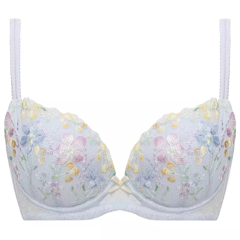 日本黛安芬蓝色花卉刺绣文胸 80D