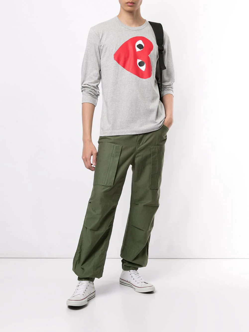 Comme Des Garçons Play日本川久保玲长袖T恤 灰色大红心 男码M