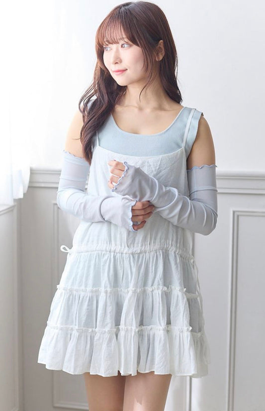 日本TUTU ANNA 凉感速干防晒手套 浅蓝色 UPF50+