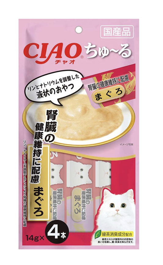 INABA 伊纳宝 CIAO 猫零食 啾噜营养肉泥猫条 肾脏健康 金枪鱼 14g*4