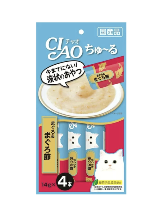 INABA 伊纳宝 CIAO 猫零食 啾噜柔软肉酱 补水肉泥猫条 金枪鱼+金枪鱼节 14g*4