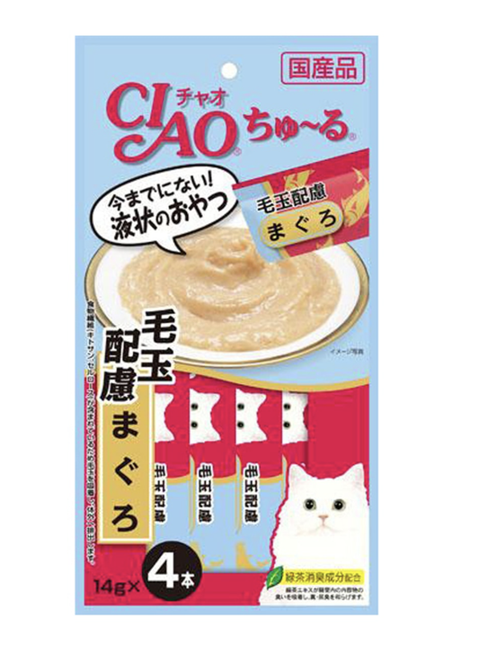 INABA 伊纳宝 CIAO 猫零食 啾噜营养猫条 美毛 金枪鱼 14g*4