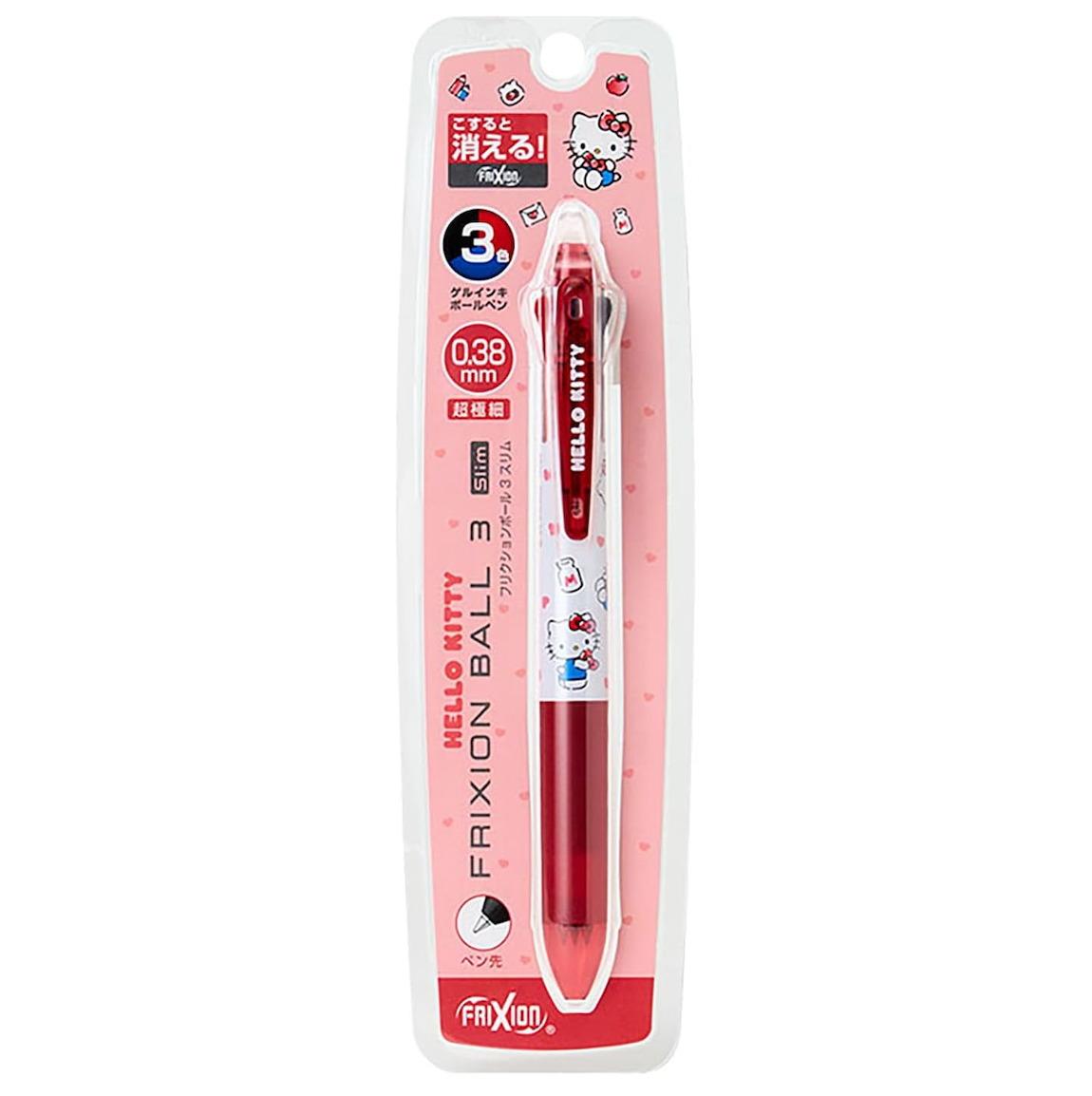 日本百乐三丽鸥Sanrio Frixion Ball 3 Slim Hello Kitty 圆珠笔0.38mm黑色红色蓝色按动式