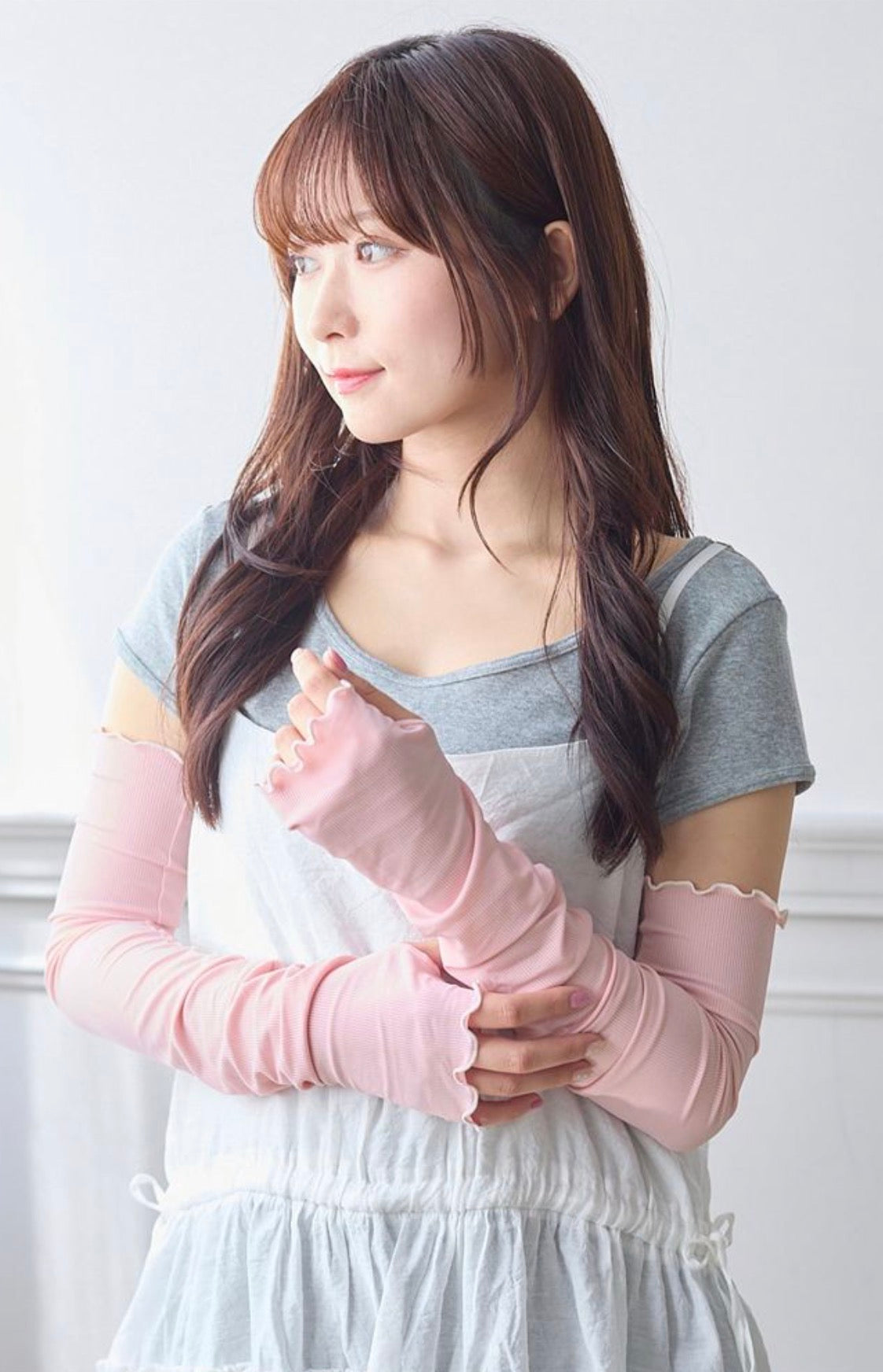 日本TUTU ANNA 凉感速干防晒手套 粉色 UPF50+