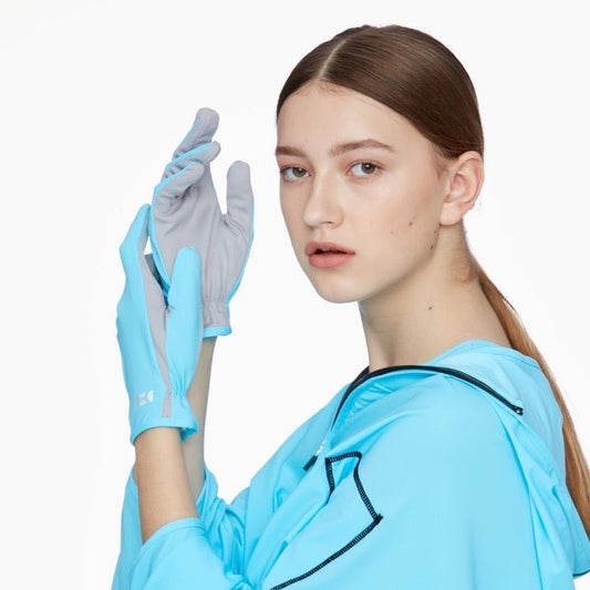 HOII/后益骑行自驾防晒手套户外时尚透气防滑防紫外线遮阳手套 蓝色