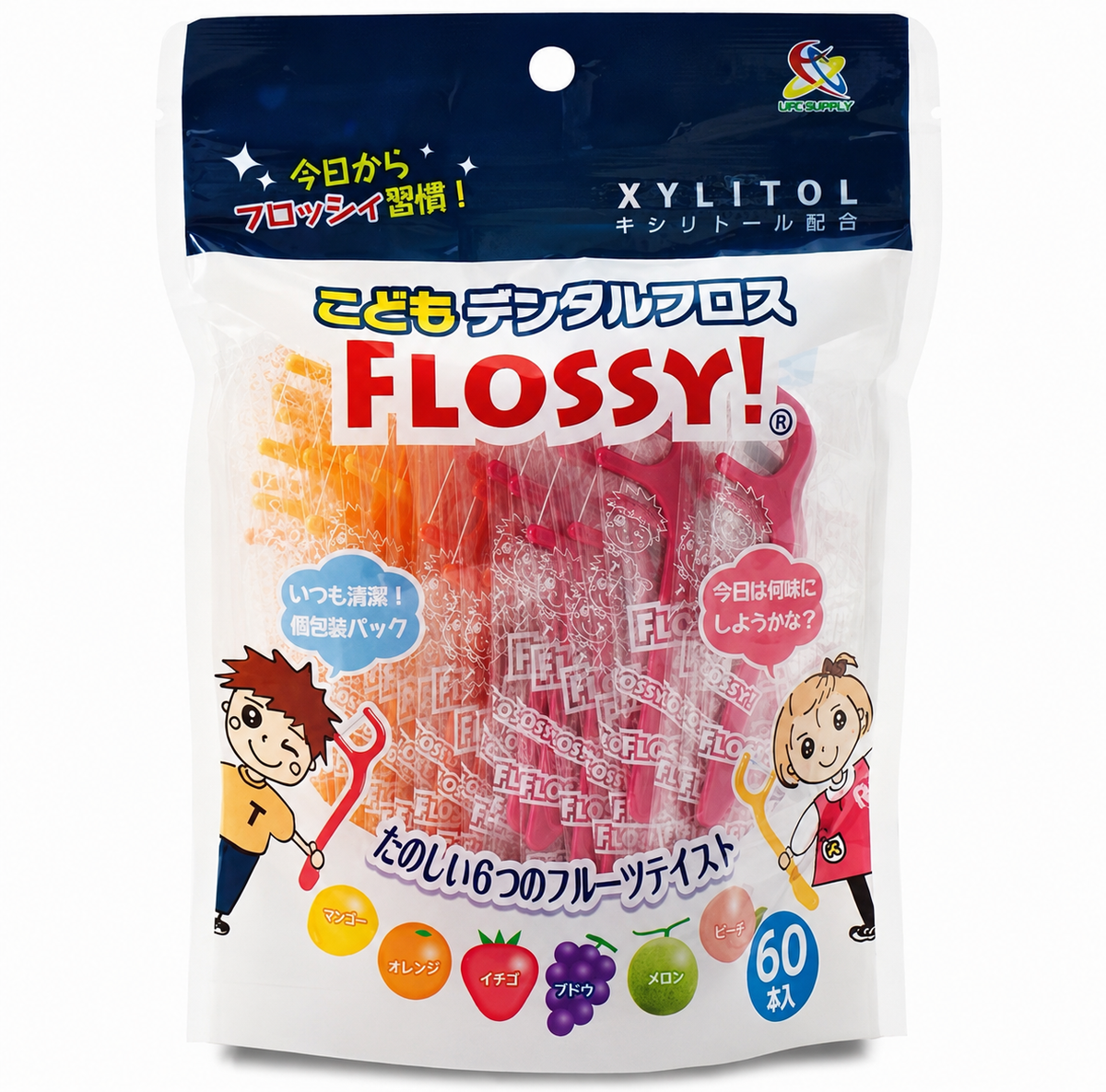 日本Flossy儿童水果味牙线棒60支