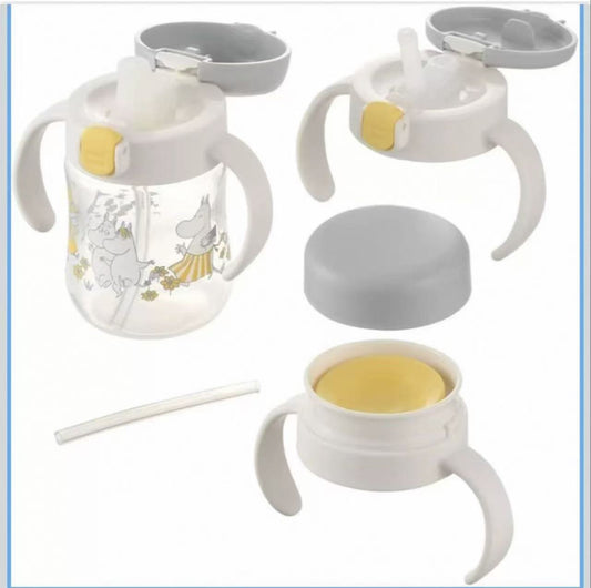 日本Richell利其尔 婴儿吸管鸭嘴直饮 moomin baby 学饮杯套装 200ml