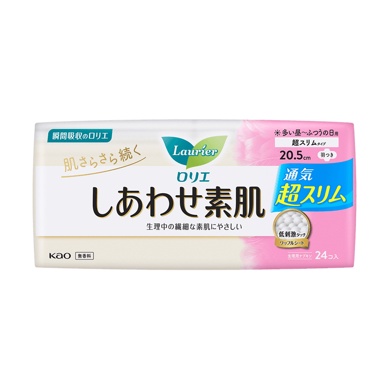 日本花王KAO花王LAURIER乐而雅超薄超透气系列 敏感肌适用棉柔卫生巾 日用205mm 24片入