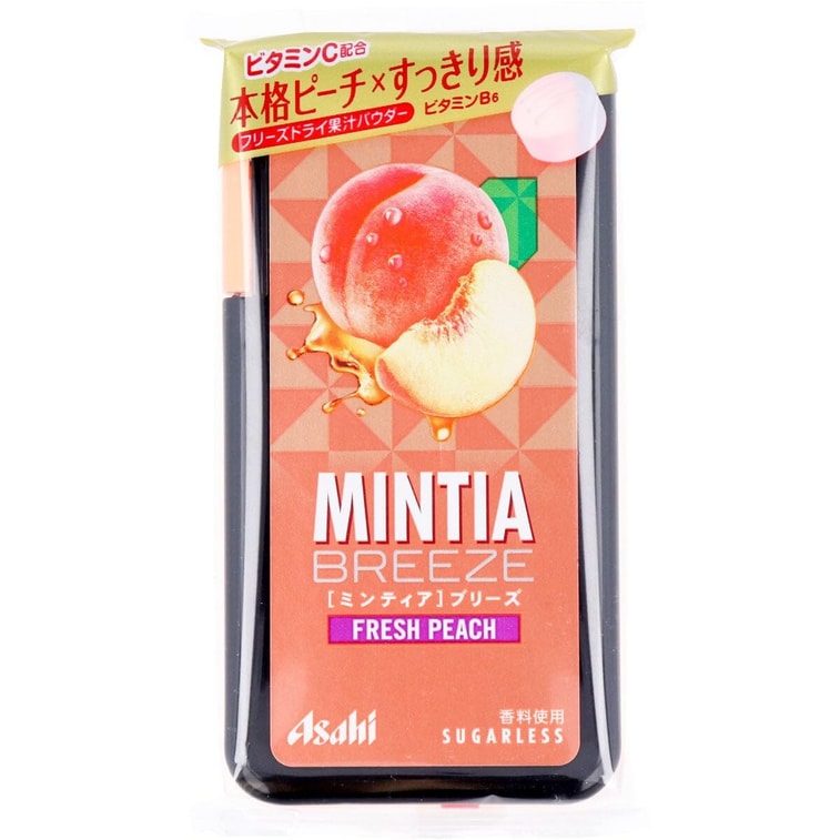 日本 ASAHI 朝日 MINTIA BREEZE 清凉感口气清新润喉糖 水蜜桃口味 大颗粒 30粒