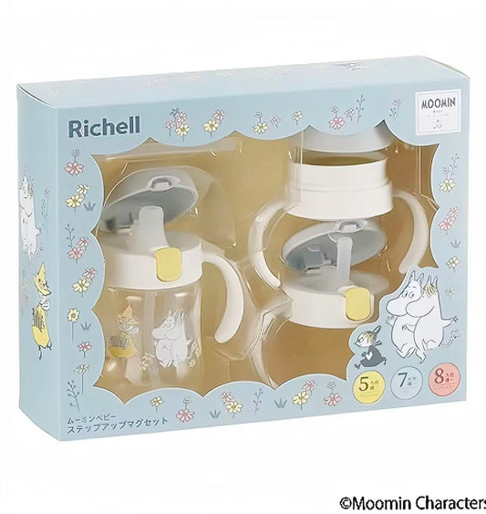 日本Richell利其尔 婴儿吸管鸭嘴直饮 moomin baby 学饮杯套装 200ml