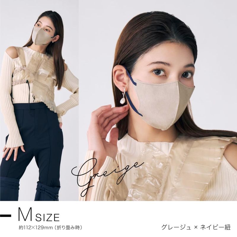 日本MASCODE 3D Active系列 M尺寸成人口罩 UV CUT 7枚入 GREIGE | NAVY