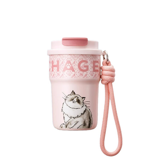 霸王茶姬 萌宠泡泡杯随行保温保冷杯 365ml-桃粉(布偶猫)