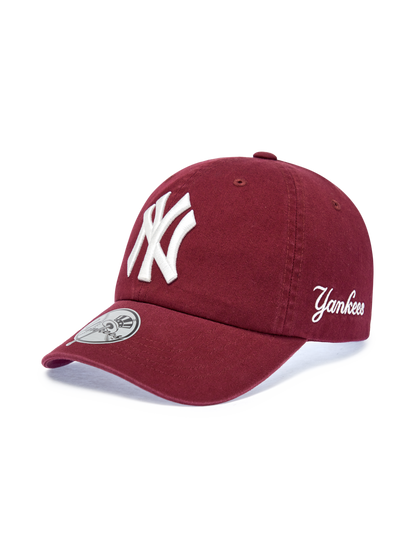 韩国MLB「New York Yankees」大标酒红色棒球帽