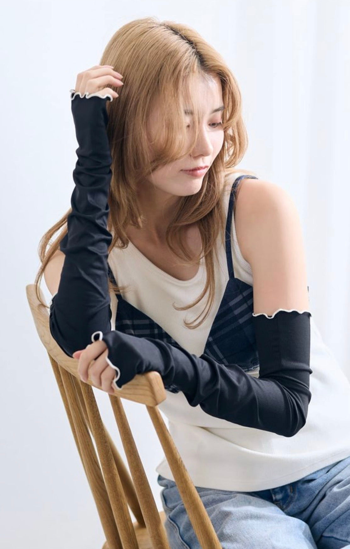 日本TUTU ANNA 凉感速干防晒手套 黑色 UPF50+