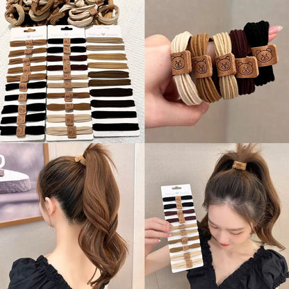 可爱小熊标高弹力不伤发头绳扎马尾无痕高级感发圈10枚