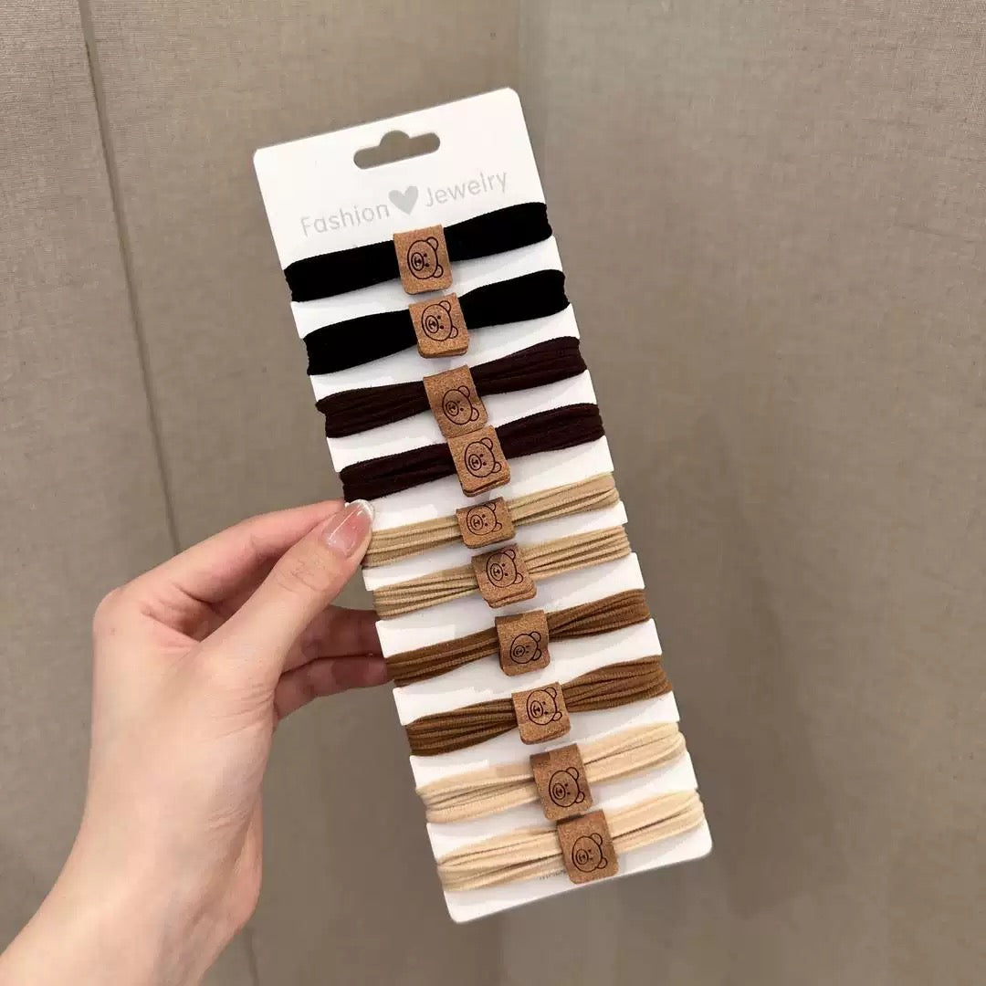 可爱小熊标高弹力不伤发头绳扎马尾无痕高级感发圈10枚