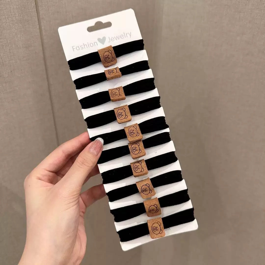 可爱小熊标高弹力不伤发头绳扎马尾无痕高级感发圈10枚