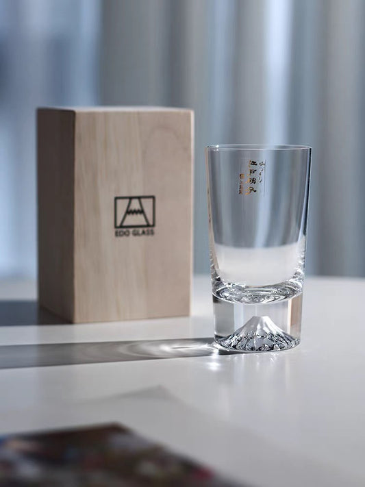 日本田岛江户硝子富士山杯高款150ml 手工玻璃杯酒杯 木盒礼盒装