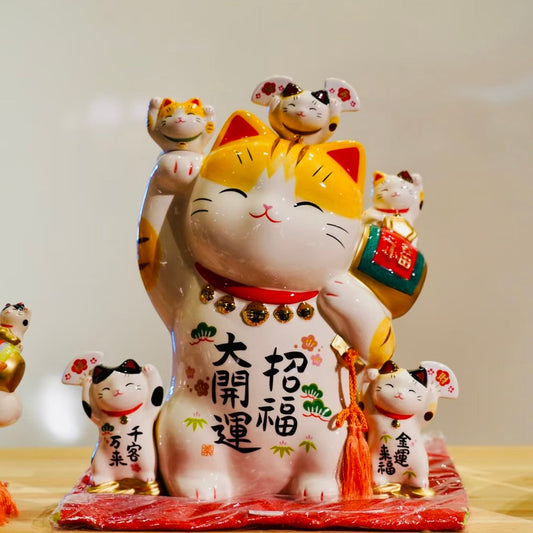日本药师窑招财猫 大开运招福千客万来金运来福大福锤款 大号 高度约27cm