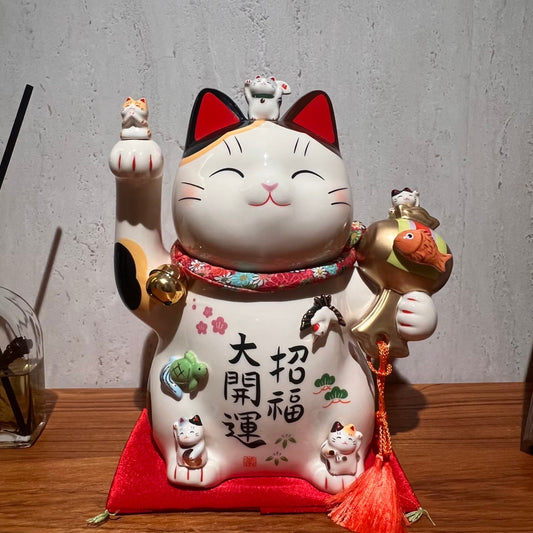 日本药师窑招财猫 福运宝锤 大开运招福款 高度约35cm