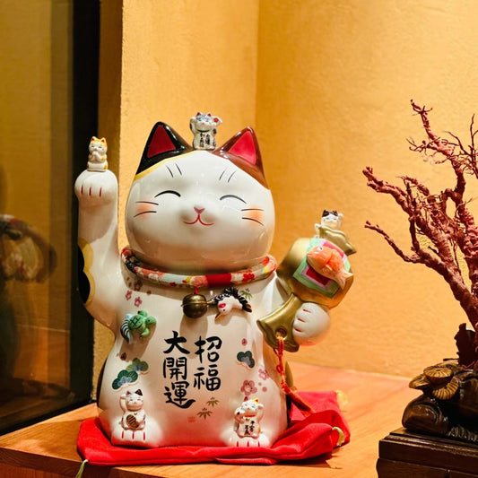 日本药师窑招财猫 福运宝锤 大开运招福款 高度约26.5cm