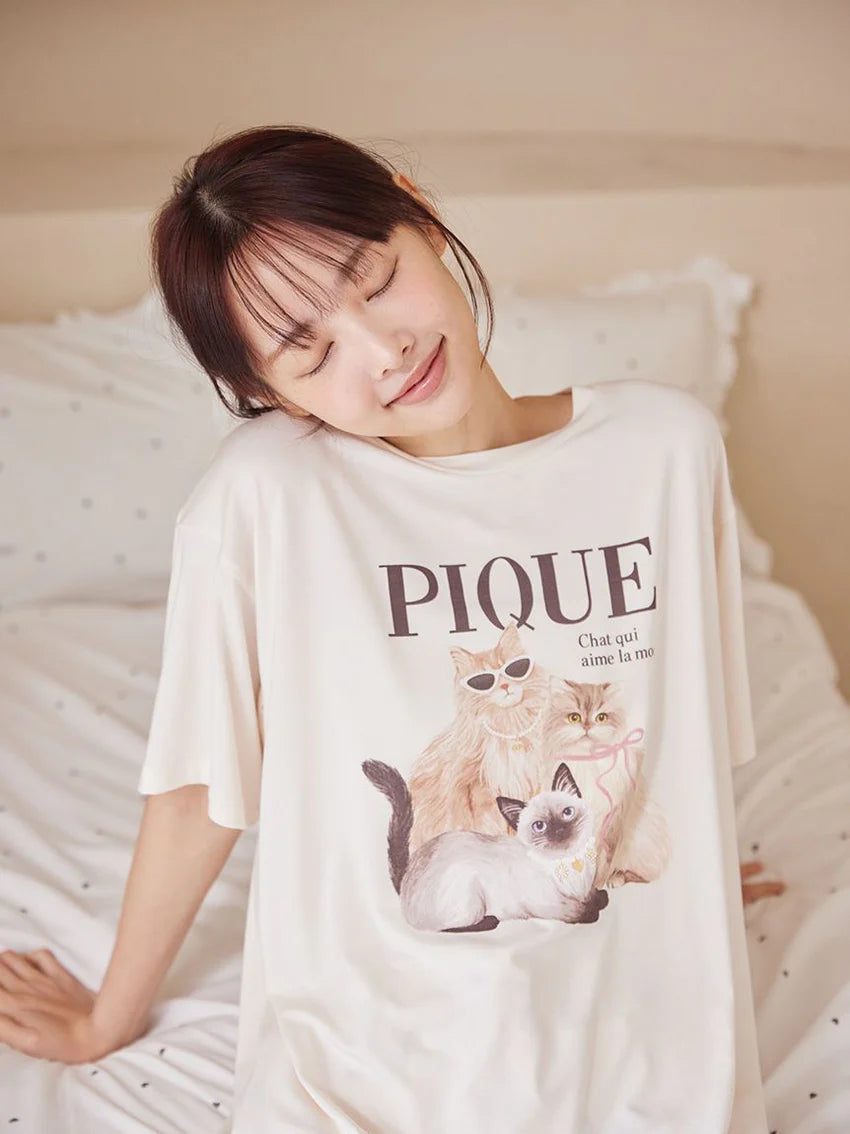 日本Gelato pique 春夏新品猫猫款 莫代尔睡衣套装