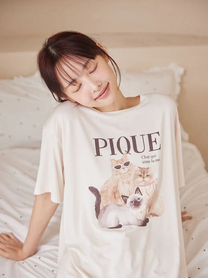 日本Gelato pique 春夏新品猫猫款 莫代尔睡衣套装