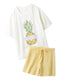 日本Gelato Pique 菠萝印花 光滑短绒针织家居服套装（套头针织短袖+短裤上下一套）女款均码