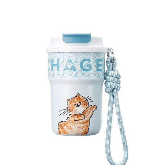 霸王茶姬 萌宠泡泡杯随行保温保冷杯 365ml-星蓝(中华田园猫)