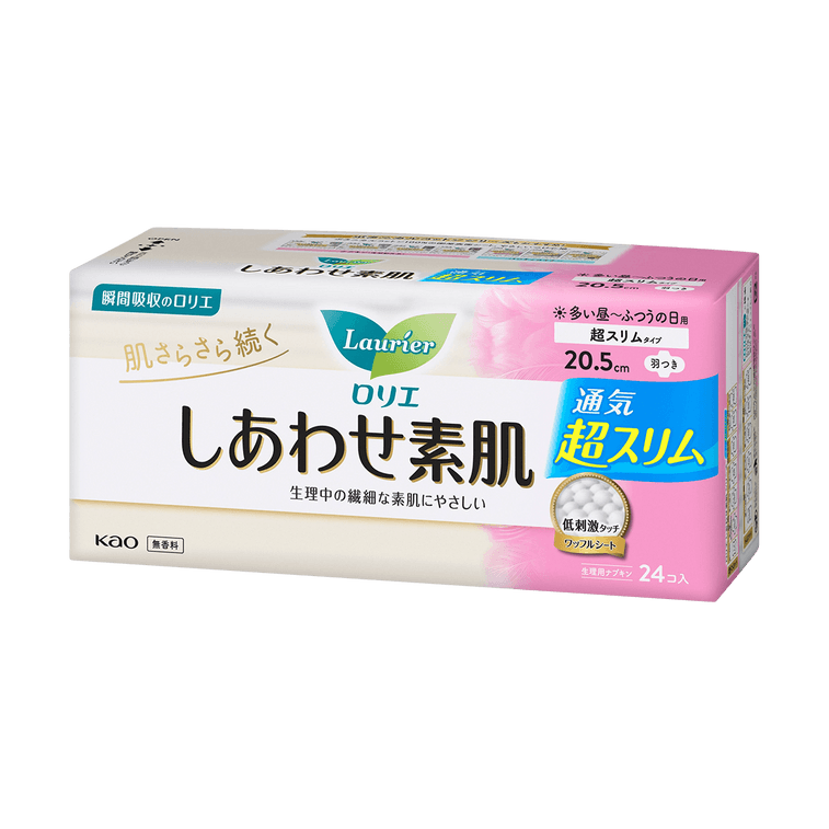 日本花王KAO花王LAURIER乐而雅超薄超透气系列 敏感肌适用棉柔卫生巾 日用205mm 24片入