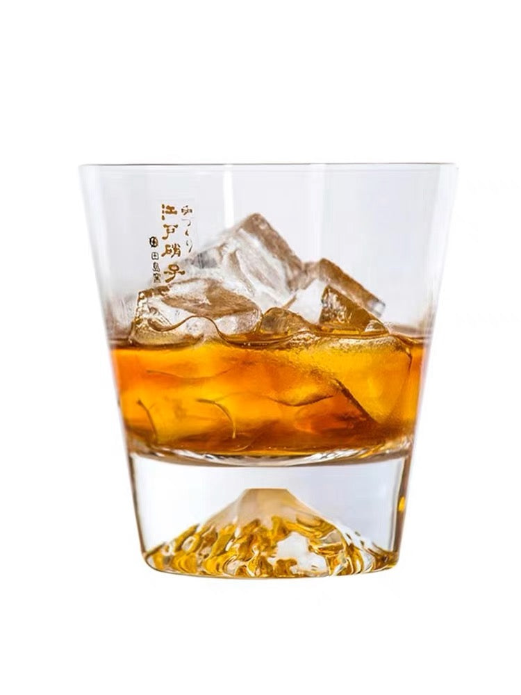 日本田岛硝子富士山杯江户硝子手工玻璃杯130ml 直径75mm 高78mm