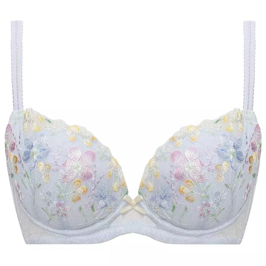 日本黛安芬蓝色花卉刺绣文胸 80D