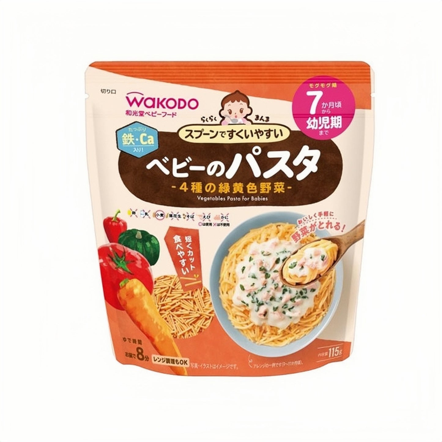 日本WAKODO和光堂 7个月+宝宝四种蔬菜无盐细碎意面 115g